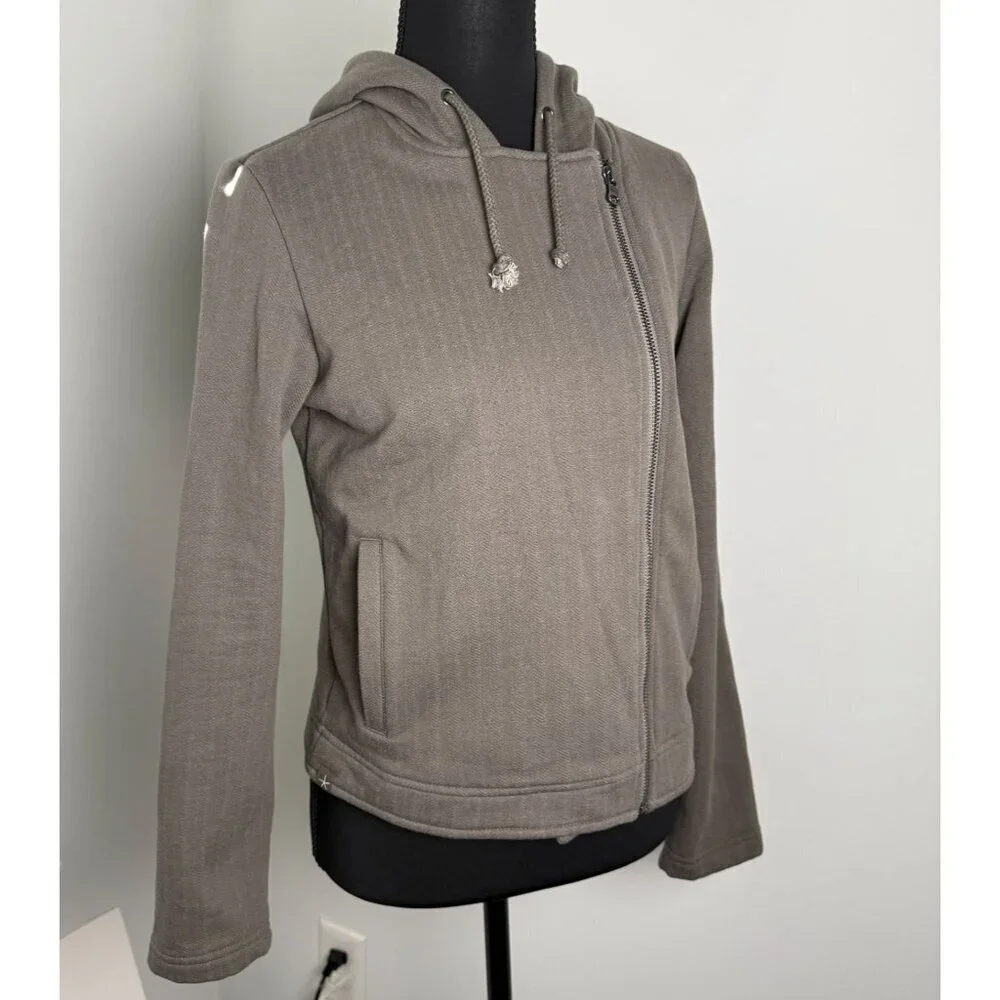 Barefoot Dreams Malibu Collection Knit Moto Jacket Hood Gray Size XS Soft